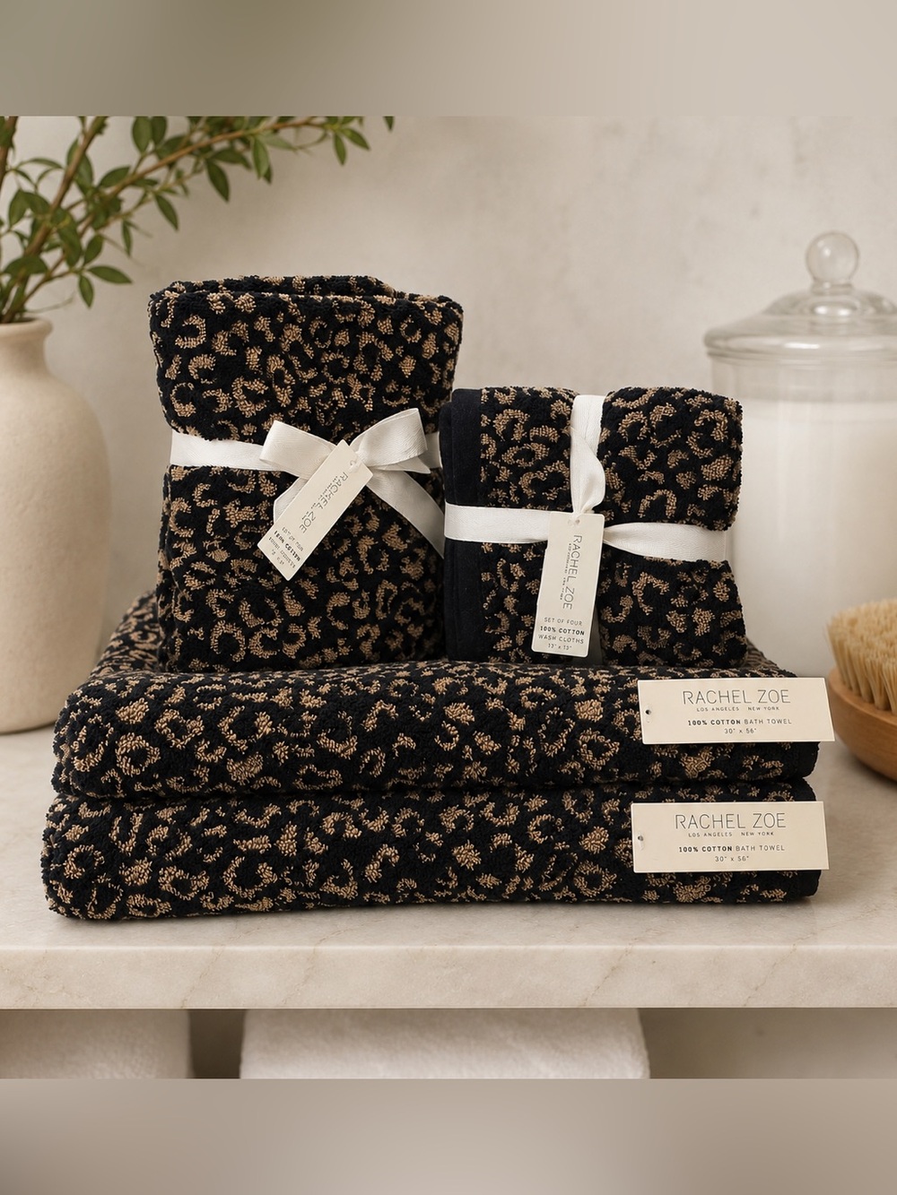 NWT Rachel Zoe Classic Leopard Print 8-Piece Towel Set 100% Cotton